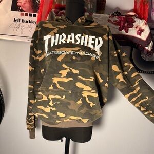 Thrasher Men's Camo Zip-Up Hoodie in Green and Tan